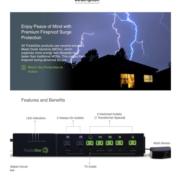 TrickleStar 7 Outlet Advanced PowerStrip+  NEW  * Surge Protector - Picture 7 of 9